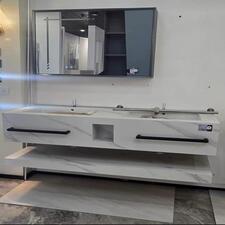 Ensemble salle de bain : miroir LED + double vasque en marbre