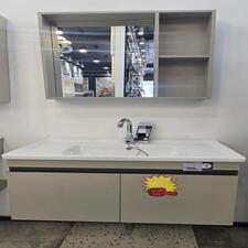 Ensemble salle de bain : miroir simple + vasque simple grise